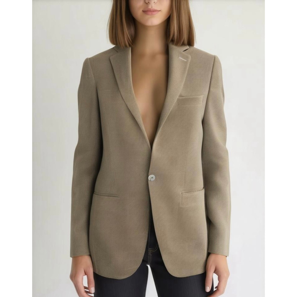 Xram Women's Tan Blazer Med Notched Lapel Office Business Preppy‎ Light Academia